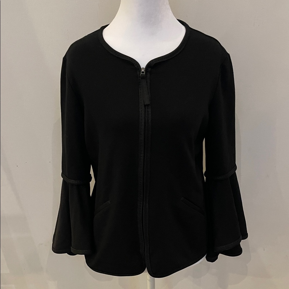 Max Studio Black bell sleeve Ponte knit Zip-Up Jacket size small